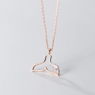 Rhinestone Whale Tail Pendant Necklace S925 Silver - As Shown In Figure - One Size