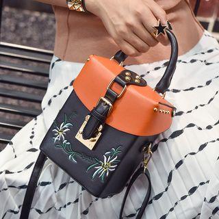 Letter Embroidered Color Panel Crossbody Bag