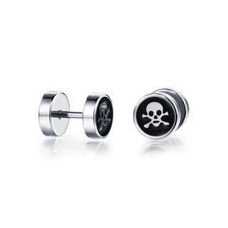 Fashion Simple Skull Geometric Round 316l Stainless Steel Stud Earrings Silver - One Size