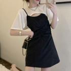 Short-sleeve Shrug / Spaghetti Strap Mini Dress