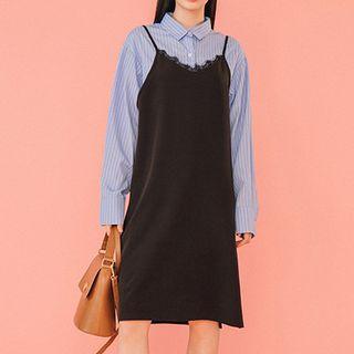 Set: Striped Long-sleeve Shirt + Strappy Dress