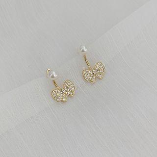 Faux Pearl Bow Ear Jacket 1 Pair - Gold - One Size