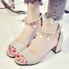 Embellished Ankle-strap Chunky-heel Sandals