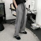 Drawstring-waist Plaid Straight-cut Pants