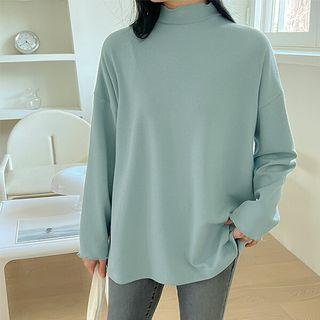 Plus Size Mock-neck Lettuce-edge Boxy Top