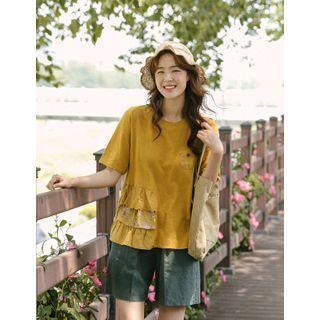 Lace-panel Floral Print Trim Top