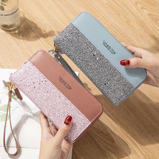 Sequined Panel Zip Long Wallet