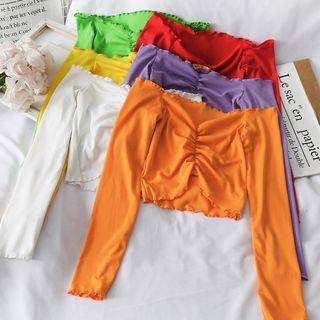 Boatneck Ruched Short-sleeve Crop T-shirt