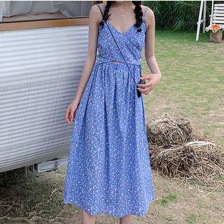 Floral Print V-neck Dress As Shown In Figure - One Size