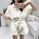 Short-sleeve Playsuit With Sash