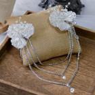 Set Of 2: Rhinestone Floral Hair Clip White - One Size