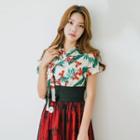 Modern Hanbok Tropical Flower Top & Maxi Skirt Set