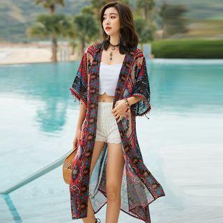 Elbow-sleeve Patterned Jacket As Shown In Figure - One Size