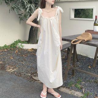 Tie-strap Midi Smock Dress Almond - One Size