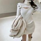 Long-sleeve Turtleneck Cutout Knit Dress As Shown In Figure - One Size
