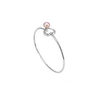 925 Sterling Silver Simple Romantic Heart Purple Freshwater Pearl Bangle Silver - One Size