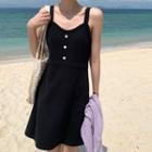 Plain Cardigan / Sleeveless Mini A-line Dress