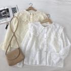 Plain Fringed Peter-pan Collar Long-sleeve Blouse