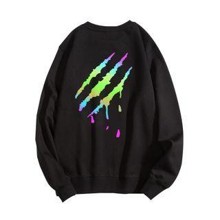 Long-sleeve Reflective Scratch Printed Crewneck Sweatshirt