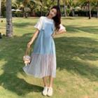 Set: Short-sleeve T-shirt + Sleeveless Mesh Panel Dress