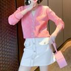 Set: Faux Pearl Button Cardigan + Mini A-line Skirt