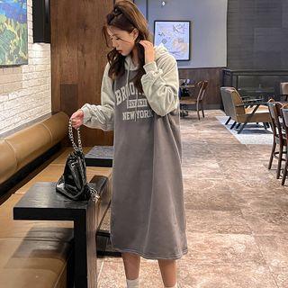 Lettering Color Block Sweatshirt Dress