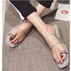 Embellished Transparent Band Loop-toe Flat Slide Sandals