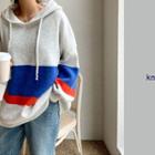 Color-block Knit Hoodie Blue - One Size