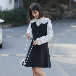 Eyelet Lace Blouse / Mini Overall Dress