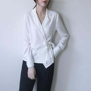 Long-sleeve Tie-waist Chiffon Blouse