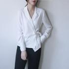 Long-sleeve Tie-waist Chiffon Blouse
