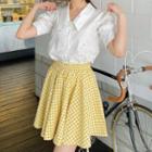 Embroidered Short-sleeve Shirt / Plaid A-line Skirt