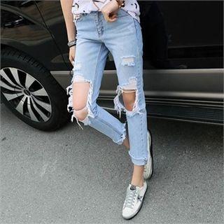 Cutout-distressed Slim-fit Jeans
