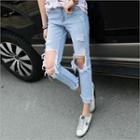Cutout-distressed Slim-fit Jeans