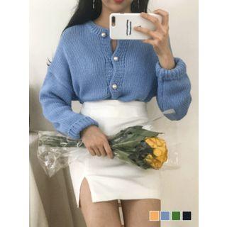 Jewel-button Pastel-color Cardigan