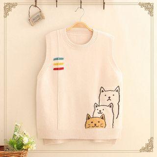 Round-neck Cat Jacquard Knit Vest