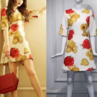 Biscuit Print Short-sleeve A-line Dress