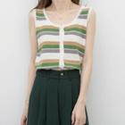 Round-neck Striped Single-breasted Sleeveless Top