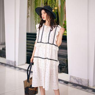 Dotted Ruffle Trim Sleeveless Dress