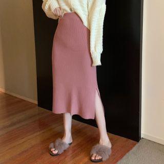 High-waist Slit Knit Skirt
