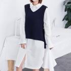 Long-sleeve Midi Shirt Dress / Vest