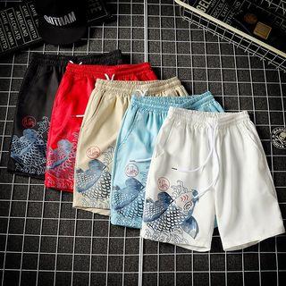 Fish Print Drawstring Shorts