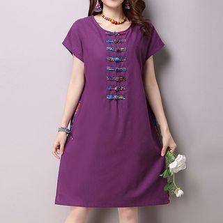 Short-sleeve Frog Buttoned Dress