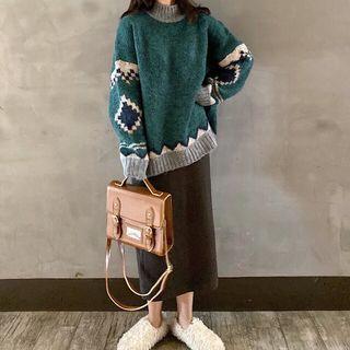 Color Block Semi High-neck Knit Sweater