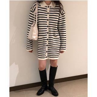 Striped Collared Mini Sweater Black & Beige - One Size