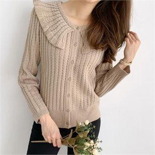 Frilled-collared Textured Cardigan