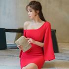 One Shoulder Long-sleeve Sheath Dress
