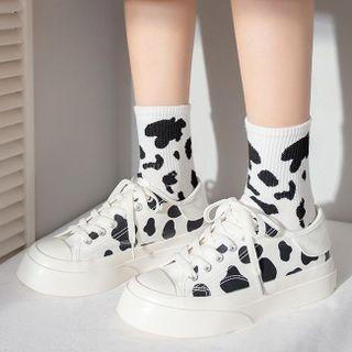 Cow Print Canvas Platform Sneakers