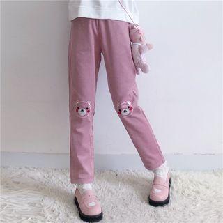 Cartoon Embroidered Corduroy Straight-cut Pants