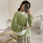 V-neck Loose-fit Sweatshirt Mint Green - One Size
